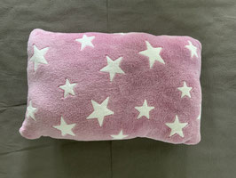 Kissen 50 x 32 cm (pink mit weißen Sternen - Rückseite pinker Fleece)