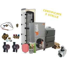 Kit caldaia a legna Vigas 18 DPA  Puffer Galmet Multi-Inox 600-1000 litri e accessori
