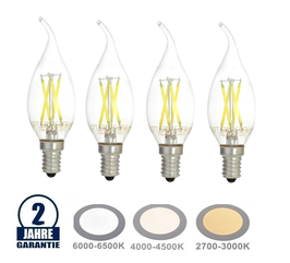 4 Stück Package: 4W LED FILAMENT E14 Windstoßkerze, diverse Farbe