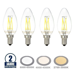 4 Stück Package 4W LED FILAMENT E14  Kerze, diverse Farben