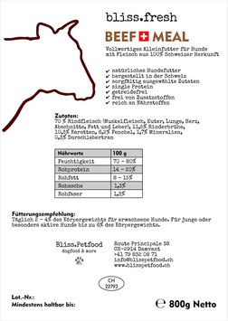 bliss.fresh BEEF MEAL (Nassfutter aus 100% Schweizer Fleisch, getreidefrei)