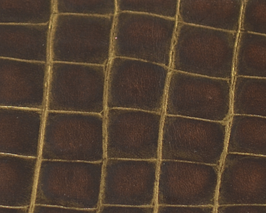 Coupon de cuir de vachette imprimé crocodile marron doré
