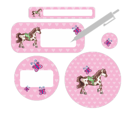 Schulstarter-Set blanko - 90 teilig | Pony & Schmetterlinge mit Herzchen - rosa