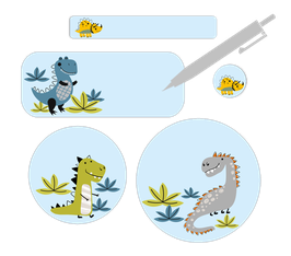 Schulstarter-Set blanko - 90 teilig | Lustige Dinos - hellblau