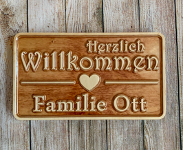 Türschild "Herzlich Willkommen" aus Birke-Multiplex - Design 1