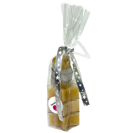 ♥ Geschenksackerl (XS) 1, 3 x Teelicht rund und 3 x Teelicht sternförmig, aus 100 % reinem Bienenwachs. ♥