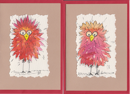 2 Aquarell-Faltkarten: crazy red bird