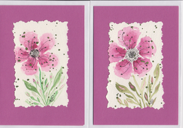 2 Aquarell-Faltkarten: Blume pink