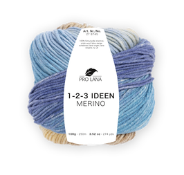 1-2-3 Ideen Merino, Farbe 06, türkis-blau-beige - Pro Lana