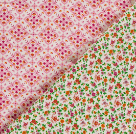 Blümchen, Streublümchen fuchsia, Doubleface - Musselin gesteppt