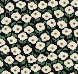 Linnea schwarz/grün, Blumen, Blümchen - Oxford, Baumwollstoff KOKKA