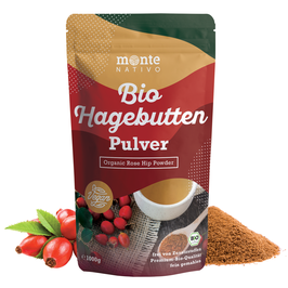 Bio Hagebuttenpulver 1kg (1000g) Monte Nativo - Vegan und Frei von Zusatzstoffen - 100% Bio Hagebutten Pulver - aus kontrolliertem biologischen Anbau