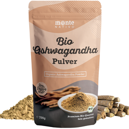 Bio Ashwagandha Pulver von Monte Nativo – 700g Premium Qualität - Wurzel Pulver gemahlen - Indischer Ginseng - Schlafbeere - Withania Somnifera aus Indien - Laborgeprüft - Herg. in Deutschland