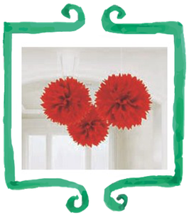 Decorazione Fluffly in carta rosso - 3 pezzi diametro 40 cm