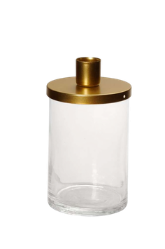 Glas mit Kerzenhalter D8 H14.5cm gold Eisen