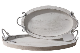 Tablett oval weiß Holz