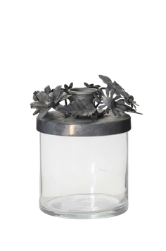 Kerzenhalter m. Glas D9xH11cm grau Eisen