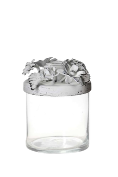 Kerzenhalter m. Glas D9xH11cm weiss gewischt Eisen