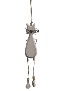 Hänger Katze Holz, weiß 22x7x2 cm