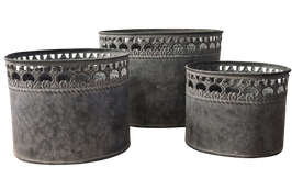 Topf Zink oval mit Musterrand