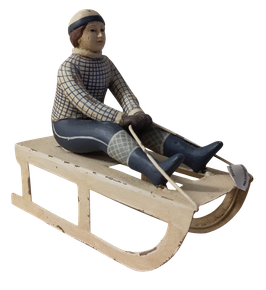 Schlittenfahrer antik blau/weiß