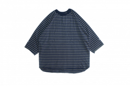 Stripe 3/4 sleeve cut saw KHAKI x NAVY（カーキＸネイビー）