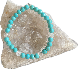 Howlith/Bergkristall Kugelarmband 6 mm, 18 cm lang,  elastisch Stretchband - ohne Deko
