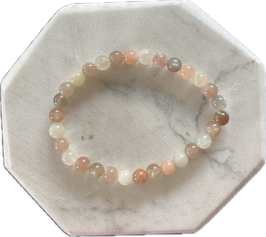 Mondstein Kugelarmband, mehrfarbig, 6 mm Kugeln, elastisches Stretchband, 20 cm lang - ohne Deko