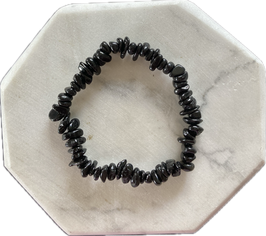Turmalin schwarz, Schörl, Splitterarmband, kleine Splitter, elastisches Stretchband, Länge 18 cm - ohne Deko