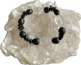 Bergkristall/Onyx Armband, Nuggets, Steine, Splitter, Länge  19 cm,  elastisch Strechband - ohne Deko