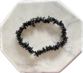 Turmalin schwarz, Schörl, Splitterarmband, kleine Splitter, elastisches Stretchband, Länge 18 cm - ohne Deko