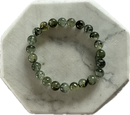 Prehnit Armband, Kugeln 8 mm Durchmesser, elastisches Stretchband, Länge 19 cm lang - ohne Deko
