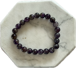 Amethyst Armband, 8 mm Perlen, elastisches Stretchband, Länge 19 cm - ohne Deko