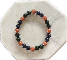 Grünfluss/Goldfluss/Blaufluss Kugel Armband,  8 mm Kugeldurchmesser, elastisches Strechband, 19 cm lang - ohne Deko