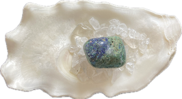 Azurit Malachit, blaugrün gemustert, Gewicht 6 Gramm, Trommelstein, Größe 22 x 16 mm - ohne Deko