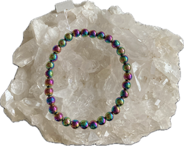 Hämatit Regenbogen Rainbow Kugelarrmband, Kugeldurchmesser 6 mm, 20 cm lang, elastisches Stretchband, gefärbter Hämatit - ohne Deko