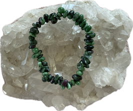 Zoisit mit Rubin, Splitterarmband, 19 cm elastisch Stretchband - ohne Deko