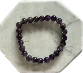 Amethyst Armband, 8 mm Perlen, elastisches Stretchband, Länge 20 cm - ohne Deko