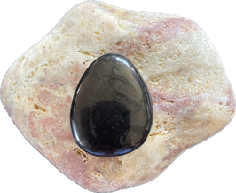 Schungit schwarz, Schmuck Anhänger mit seitlicher Bohrung, Größe 32 x 26 mm - ohne Deko