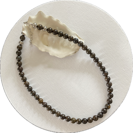 Bronzit Kugelkette, 8 mm Kugeln, 43 cm lang mit 5 cm Verlängerung, silberfarbigen Spacern und Karabinerverschluss - ohne Deko