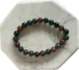 Heliotrop Kugelarmband, 8 mm Kugeln, elastisches Stretchband, 19 cm lang - ohne Deko