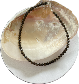 Bronzit Kugelkette, 6 mm Kugeln, 42 cm lang mit 5 cm Verlängerung, silberfarbigem Karabinerverschluss - ohne Deko