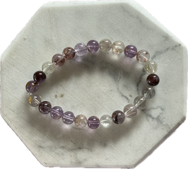 Kacoxenit ,Super Seven' Kugelarmband, 8 mm Kugeln, elastisches Stretchband, Länge 19 cm lang - ohne Deko