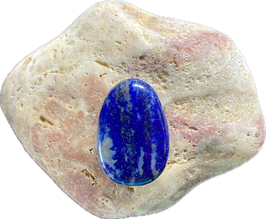 Lapislazuli blau gemustert mit Pyrit Glitzern, Schmuck Anhänger mit seitlicher Bohrung, Größe 30 x 20 mm - ohne Deko