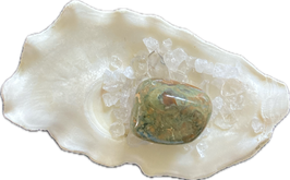 Rhyolith (Augenjaspis), grün weiß orange gemustert, Trommelstein, Größe 25 x 20 mm - ohne Deko