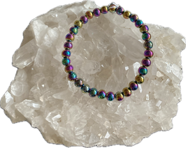 Hämatit Regenbogen Rainbow Kugelarrmband, Kugeldurchmesser 6 mm,  19 cm lang, elastisches Stretchband, gefärbter Hämatit - ohne Deko