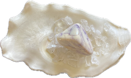 Fluorit Opal, weiß beige gemustert, Trommelstein, Größe 29 x 21 mm - ohne Deko