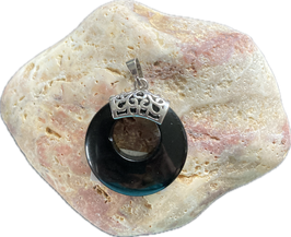 Onyx schwarz, Donut Schmuck Anhänger mit silberfarbiger Anhängeteil und Öse, Größe 40 x 28 mm einschließlich silberfarbiger Öse - ohne Deko