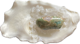 Rhyolith (Augenjaspis), grün weiß orange gemustert, Trommelstein, Größe 34 x 21 mm - ohne Deko