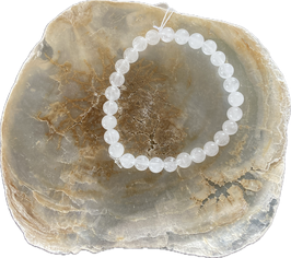 Mondstein Kugelarmband weiß, 8 mm Kugeln, elastisches Stretchband, 19 cm lang - ohne Deko